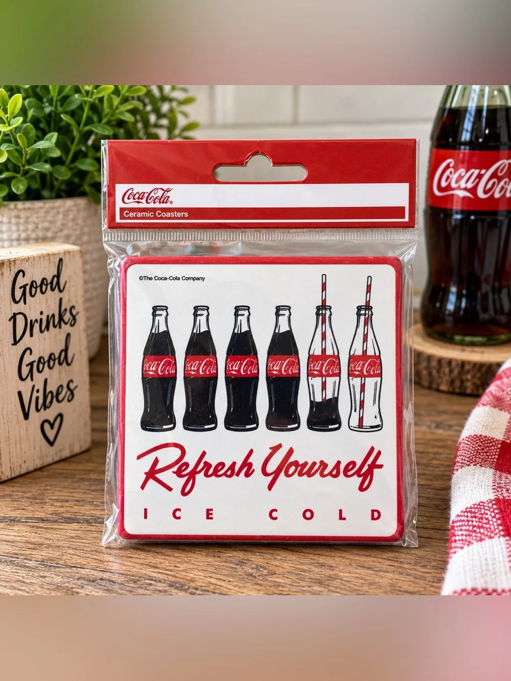 🥤 Coca-Cola Ceramic Coasters – Set of 3 ❤️